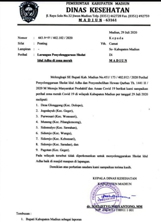9 Desa di Kabupaten Madiun ini Dilarang Gelar Sholat Idul Adha Berjamaah